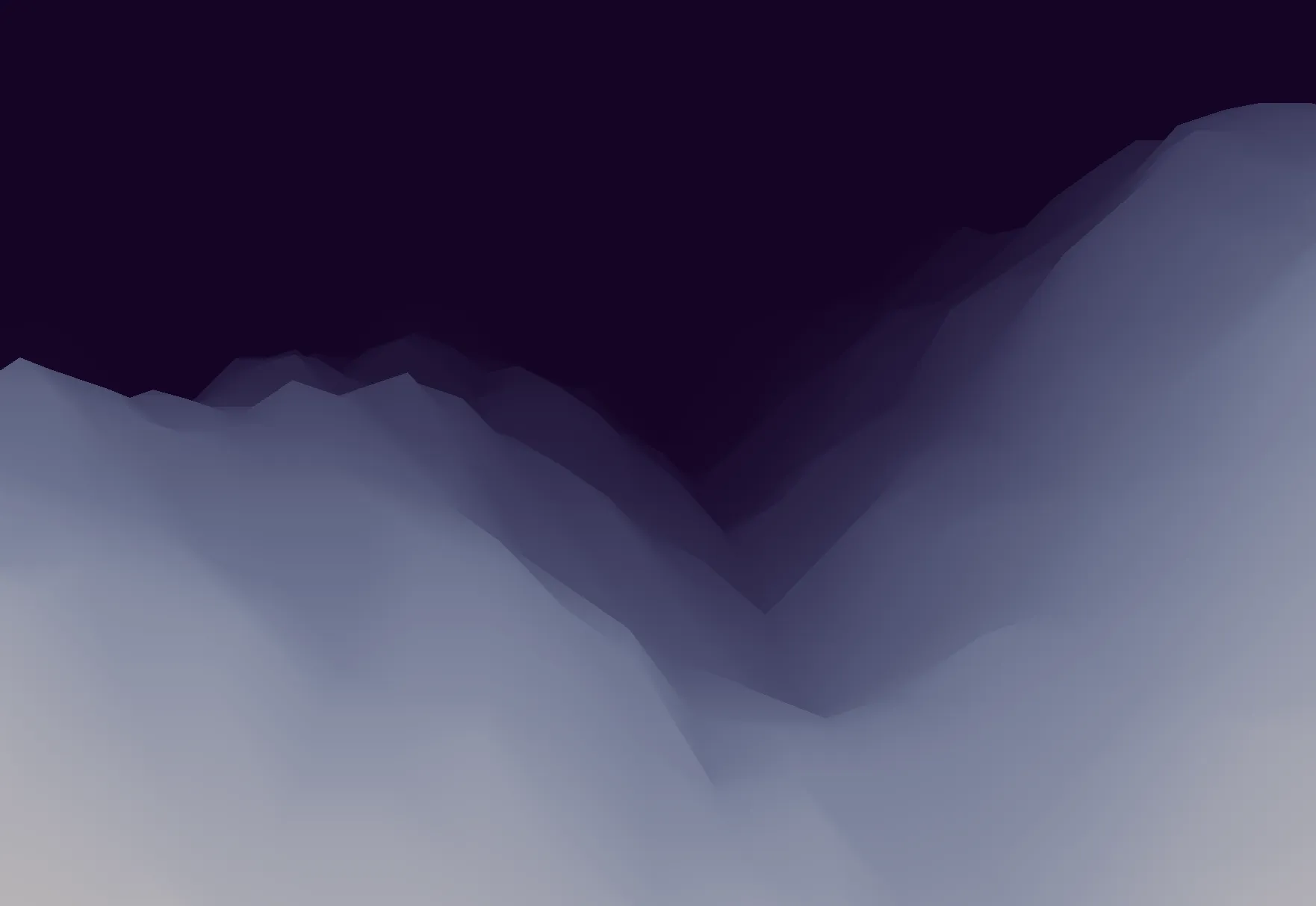 Dark blue fog over white-bluish 3D mountains